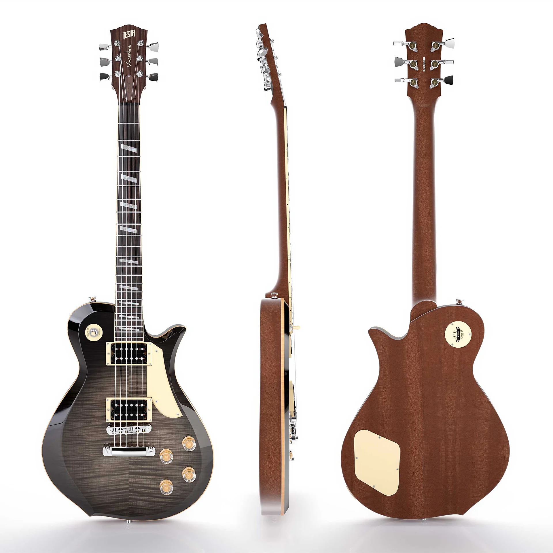 Vincentine Classic Charcoal Burst: viste frontale, di profilo e posteriore